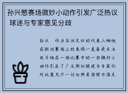 孙兴慜赛场微妙小动作引发广泛热议 球迷与专家意见分歧 孙兴慜赛场微妙小动作引发广泛热议 球迷与专家意见分歧